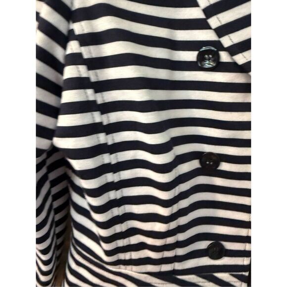 Tahari Navy & White Stripe Peplum Zip Up Origami Collar Jacket Blazer sz 12 NWOT - Picture 4 of 9